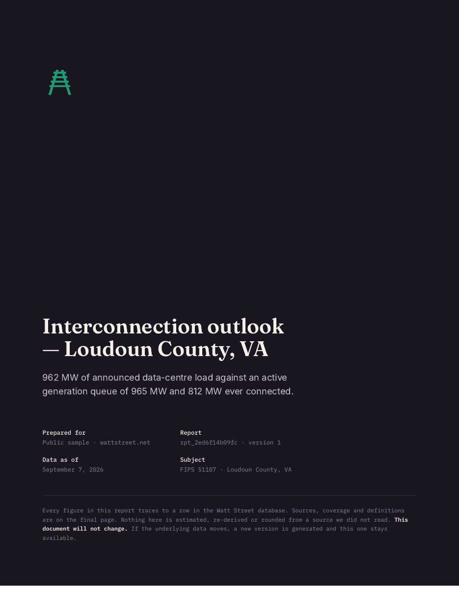 Page 1 of the Watt Street sample report: Cover